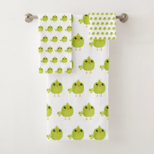 Green Bird Cartoon Badhandtuch Set