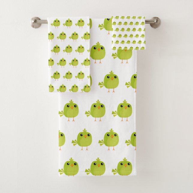 Green Bird Cartoon Badhandtuch Set (Insitu)