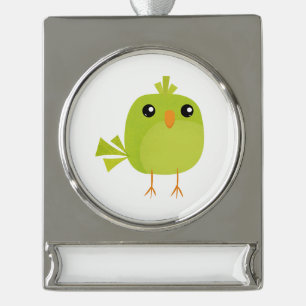 Green Bird Cartoon Banner-Ornament Silber