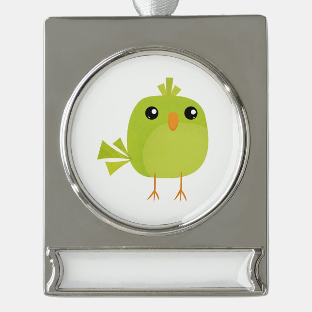Green Bird Cartoon Banner-Ornament Silber (Vorderseite)