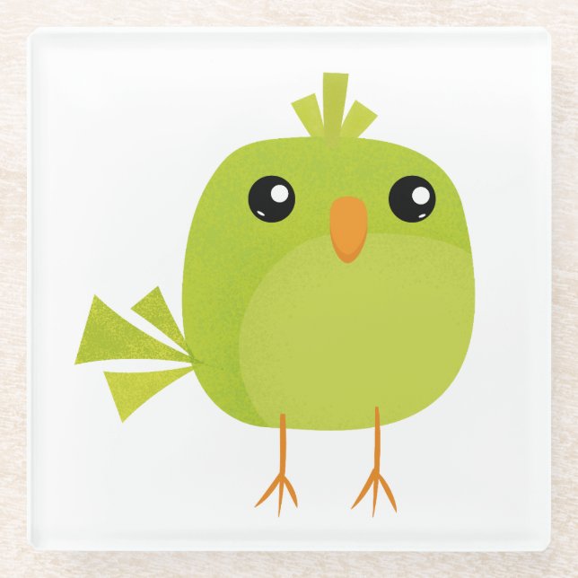 Green Bird Cartoon Glasuntersetzer (Vorderseite)
