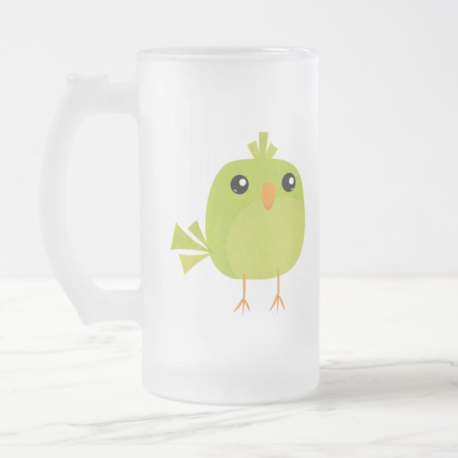Green Bird Cartoon Mattglas Bierglas (Links)