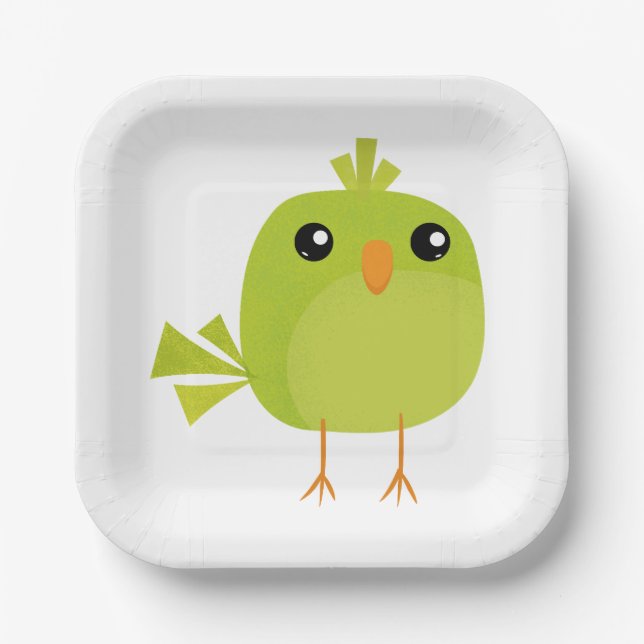 Green Bird Cartoon Pappteller (Vorderseite)