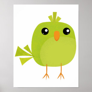 Green Bird Cartoon Poster
