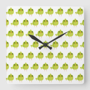 Green Bird Cartoon Quadratische Wanduhr