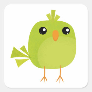 Green Bird Cartoon Quadratischer Aufkleber