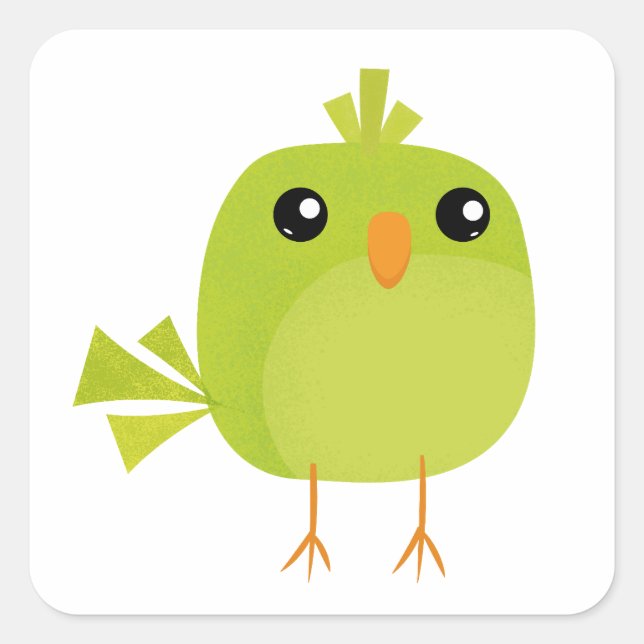 Green Bird Cartoon Quadratischer Aufkleber (Vorderseite)
