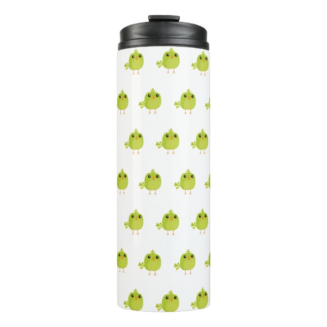 Green Bird Cartoon Thermosbecher (Vorderseite)