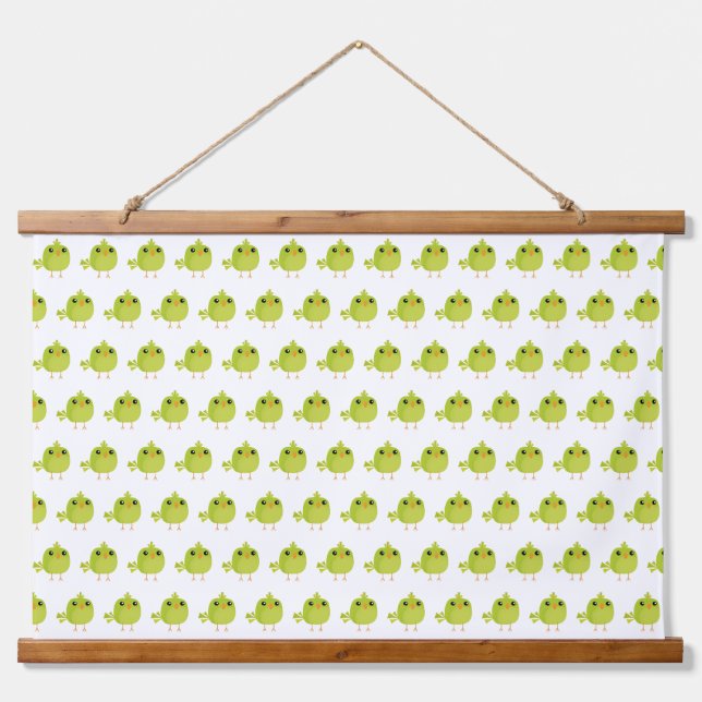 Green Bird Cartoon Wandteppich Mit Holzrahmen (Vorne)
