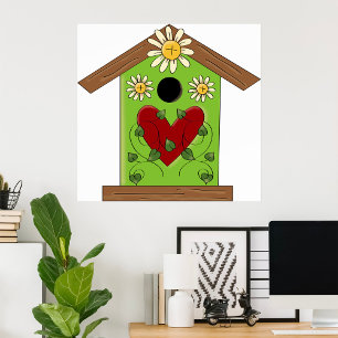Green Birdhouse mit Herz und Milch Poster