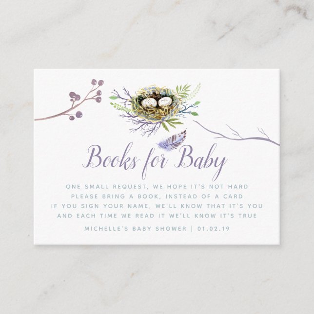 Green Birds Nest Twins Baby Shower Book Request Begleitkarte (Vorderseite)