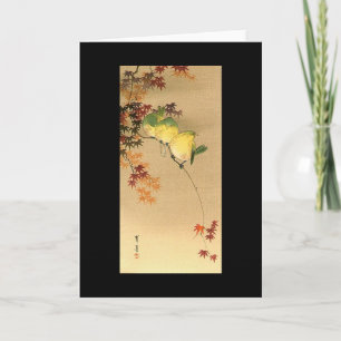 Green Birds on Maple Tree, Japanese Art c.1800s Karte