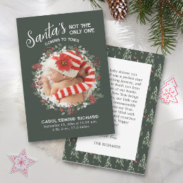 Green Birth Stats Christmas Photo Baby Shower Dankeskarte