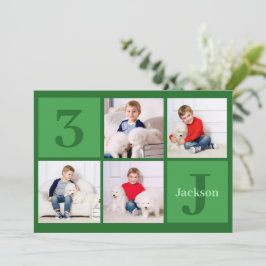 Green Birthday Boy Foto Collage Custom Party Einladung