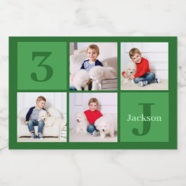 Green Birthday Boy Foto Collage Custom Party Lebensmitteletikett