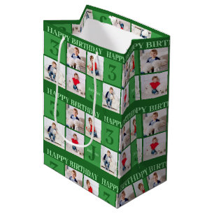 Green Birthday Boy Foto Collage Custom Party Mittlere Geschenktüte