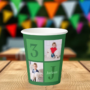 Green Birthday Foto Collage Personalisiertes Party Pappbecher