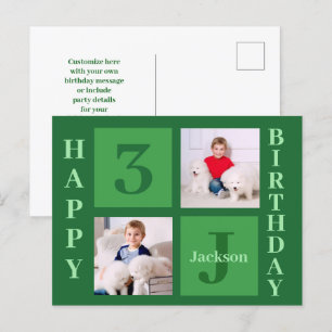 Green Birthday Foto Collage Personalisiertes Party Postkarte