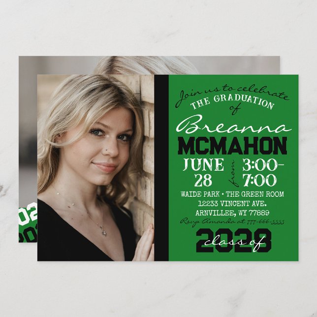 Green & Black Abschluss 2 Foto Einladung ( Repeating Class Year 1 & 2 Photo Graduation Invitations & Announcements)