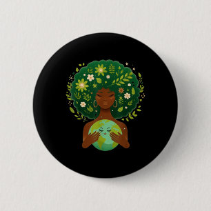 Green Black Afro Mother Earth Day Gaia Rettete uns Button