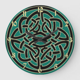 Green Black and Gold Celtic Knot Wall Clock Große Wanduhr