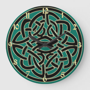Green Black and Gold Celtic Knot Wall Clock Große Wanduhr