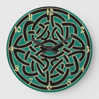 Green Black and Gold Celtic Knot Wall Clock Große Wanduhr