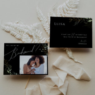 Green Black and Gold Foto Bridesmaid Card Einladung