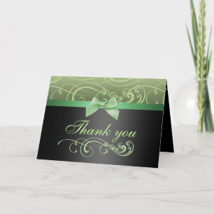 Green/Black Bow & Swirl Thank You Card Dankeskarte