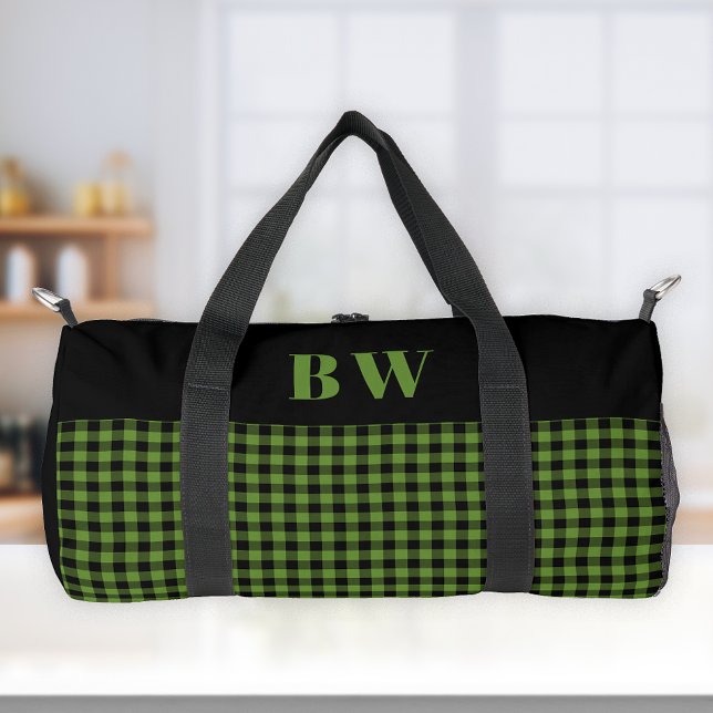 Green Black Buffalo Karo Bold Monogram Duffle Bag (Von Creator hochgeladen)