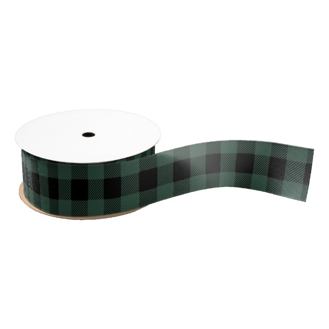 Green Black Buffalo Plaid  Gingham Lumberjack Ripsband (Spule)