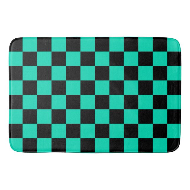 Green Black Checkered Karo Pattern Badematte (Vorderseite)