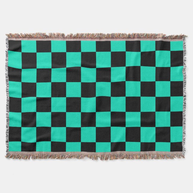 Green Black Checkered Karo Pattern Decke (Vorderseite)