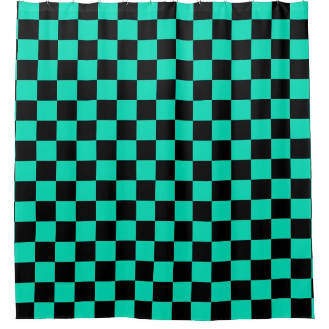 Green Black Checkered Karo Pattern Duschvorhang (Vorderseite)