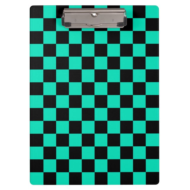Green Black Checkered Karo Pattern Klemmbrett (Vorderseite)