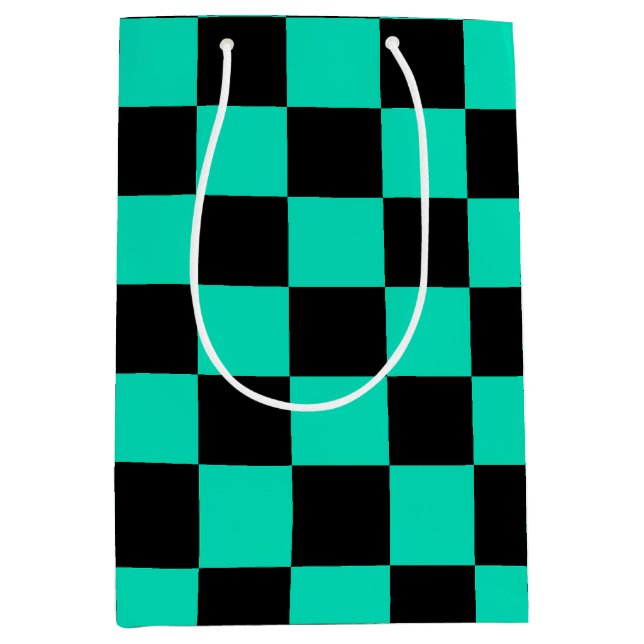 Green Black Checkered Karo Pattern Mittlere Geschenktüte (Vorderseite)