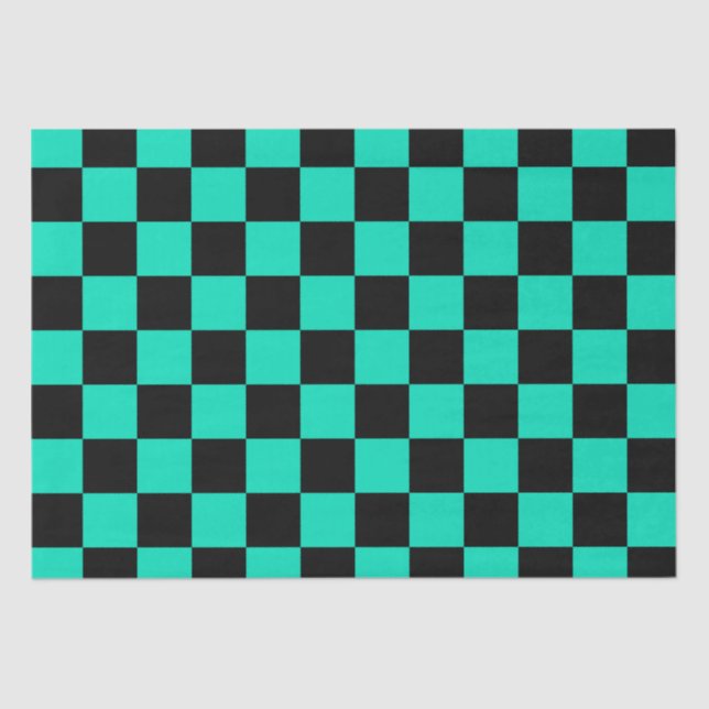 Green Black Checkered Karo Pattern Seidenpapier (Vorderseite)