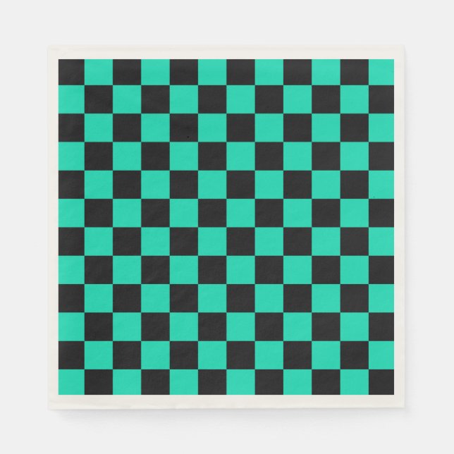 Green Black Checkered Karo Pattern Serviette (Vorderseite)