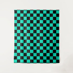 Green Black Checkered Karo Pattern Wandteppich