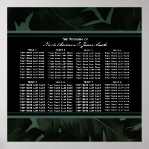 Green & Black Chic Tropische Blätter Sitzordnung Poster