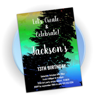 Green Black Colors Paint Birthday Einladungen