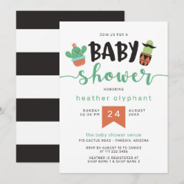 Green Black Cool Cactus Baby Shower Einladung