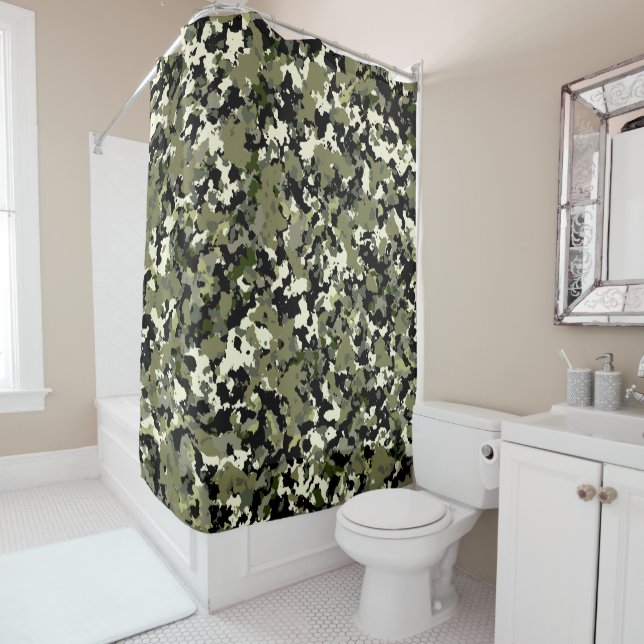 Green Black Cream Camouflage Muster drucken Duschvorhang (Beispiel)