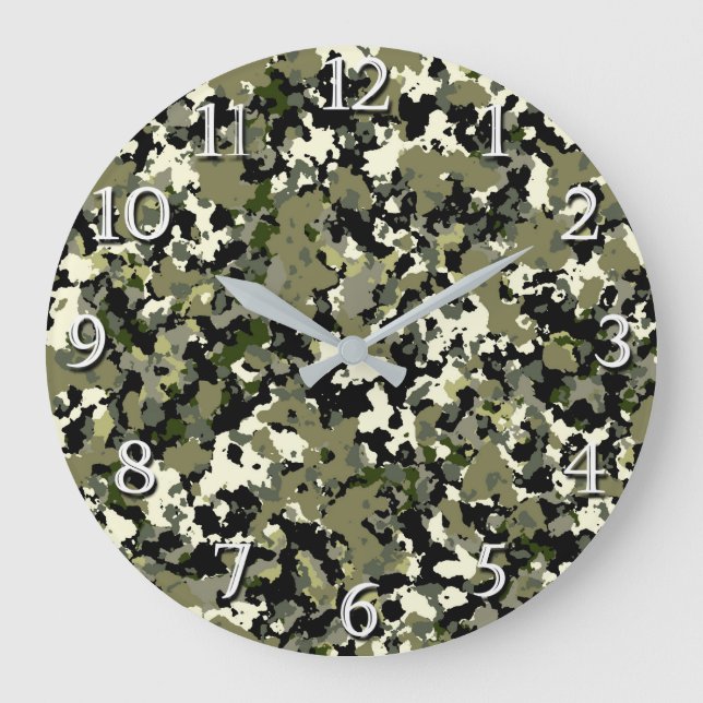 Green Black Cream Camouflage Muster drucken Große Wanduhr (Vorderseite)