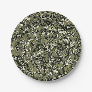 Green Black Cream Camouflage Muster drucken Pappteller