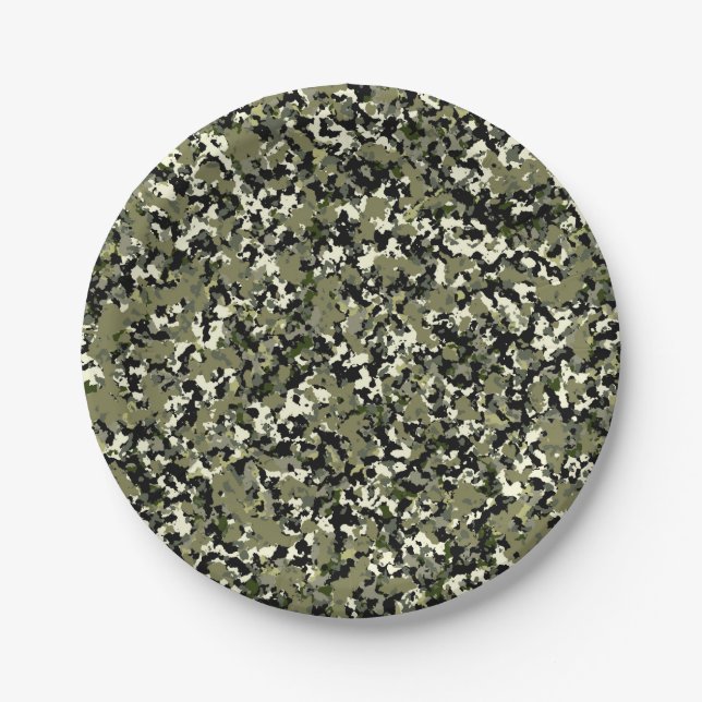 Green Black Cream Camouflage Muster drucken Pappteller (Vorderseite)