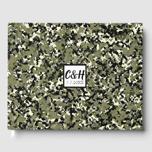 Green Black Cream Camouflage Wedding Gästebuch