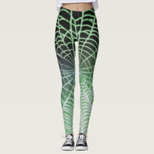Green Black Creepy Spooky Spione Web Leggings