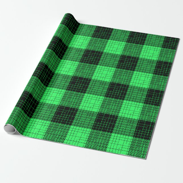  Green Black Crosshatch Buffalo Check Geschenkpapier (Ungerollt)