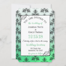 Green Black Damask Classy Wedding Einladungen